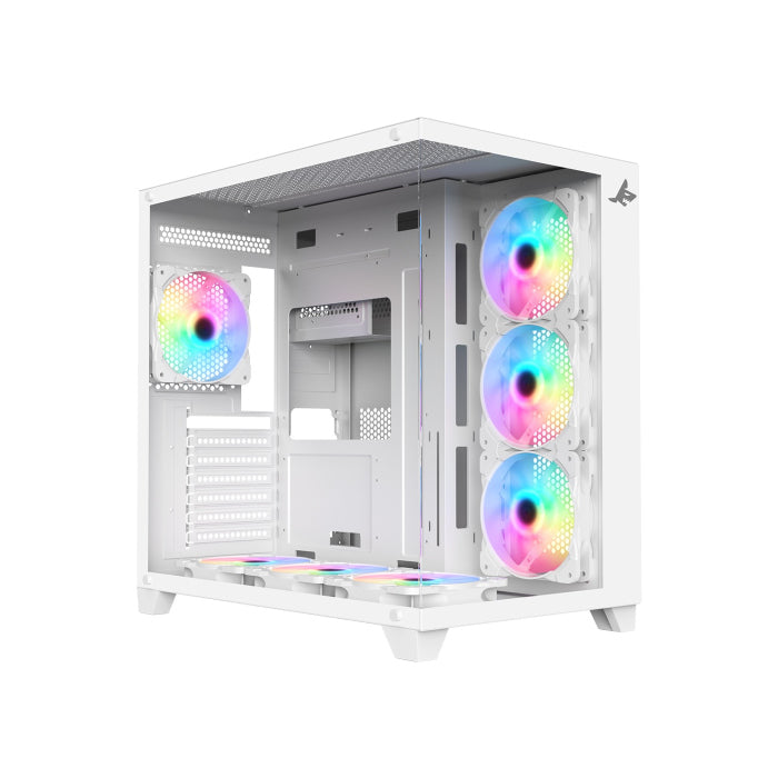 PC Case SHARX PROFIN ATX Min-Tower Gaming PC Case, With 7X 120mm Pre-Installed ARGB Fans Model XI700W,White 