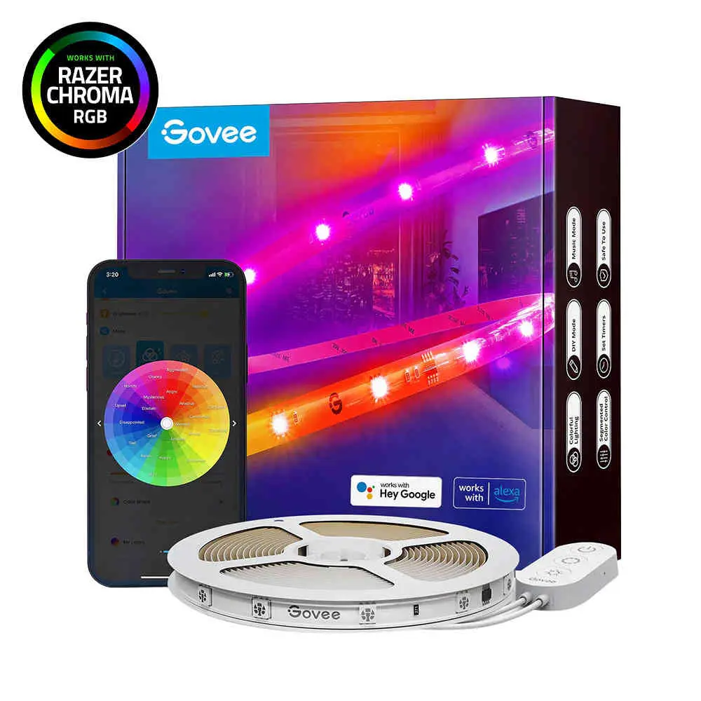 [GRW0N] Govee RGBIC Wi-Fi + Bluetooth LED Strip Lights With Protective Coating (5M) - H619A