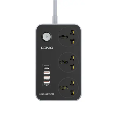 [LSP2N] LDNIO SC3412 Power Socket with 3 Outlets Fast Charging USB-C Power Socket Power Strip with 4 USB Ports 38W for Phone to Charge