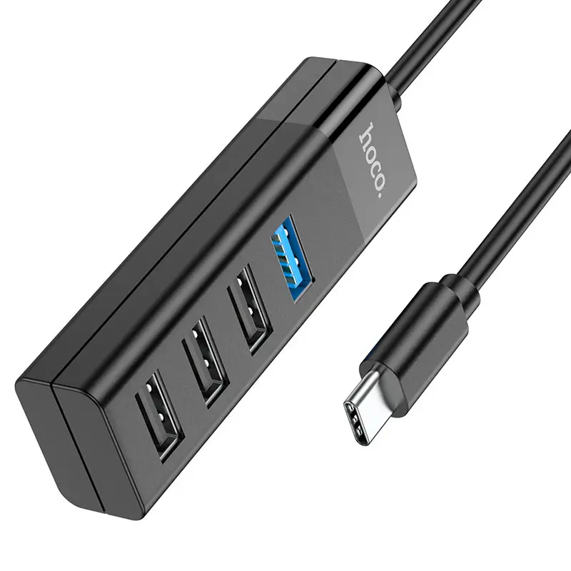 Hoco HB25 Easy mix 4-in-1, Type-C male to USB3.0 female + USB2.0*3 female, support up to 1Tb hard disk.
