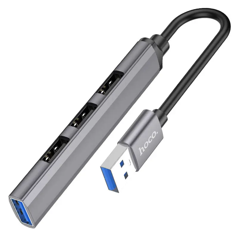 Hoco HB26 4-in-1 hub, USB male to USB3.0 female + USB2.0*3 female, support up to 1Tb hard drive. 