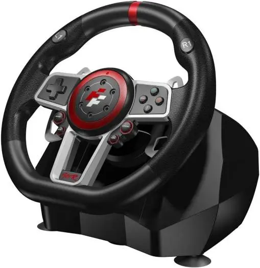 Flashfire Suzuka Wheel 900R Racing Wheel Set, Clutch Pedals, H-Shifter, Hall-Effect Steering Sensor, Vibration Feedback Function, Dual Motors, Adjustable Rotation 270° & 900°, Red/Black | ES900R