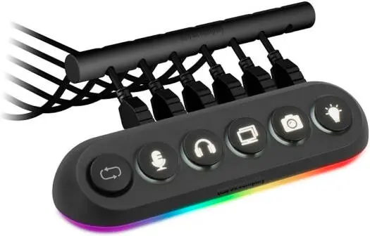 Streamplify HUB DECK 5 RGB USB Hub 5 Port USB Hub with Power Charging, 11 Pre-set Lighting Effects, Controlled via Button, 1.8 Meter Cable Length, 4 x USB 3.0 1 x USB 2.0A, Black | 4251442506452