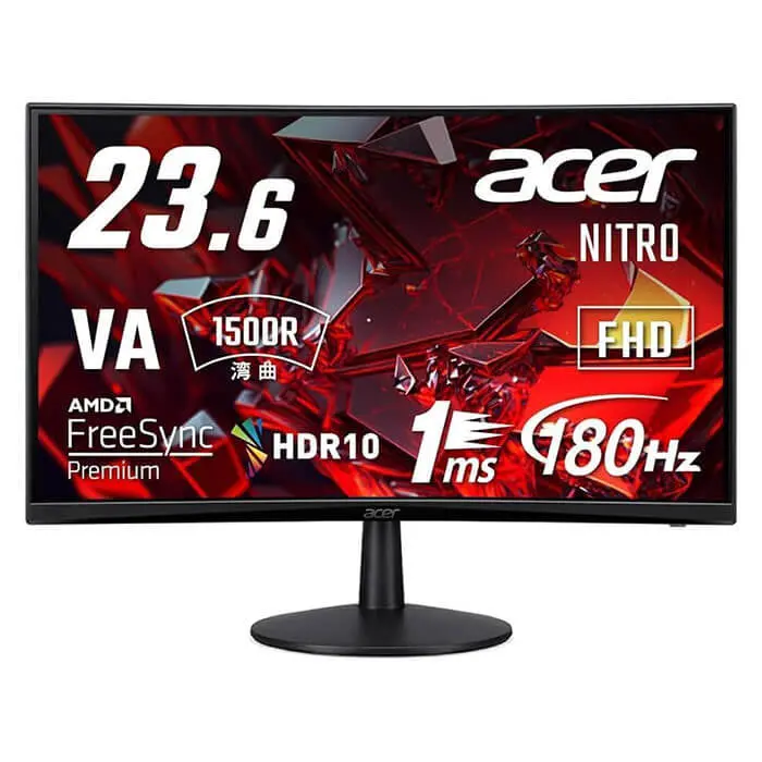 [ANE0U] Acer Nitro ED240Q S Curved Gaming Monitor 23.6-inch FHD 1920x1080, VA Panel Technology, HDR10, 180Hz Refresh Rate, 1ms Response Time, AMD FreeSync Premium technology, Built-in Speakers - Black (مستعمل)