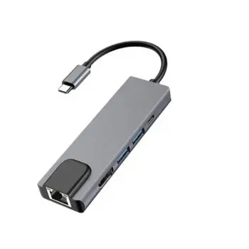 [5IUCN] 5 in1 USB C 4K HDMI Adapter with Ethernet Port,100W PD ,USB 3.0& 2.0 Ports ，for MacBook Pro,Chromebook, XPS,and USB C Devices