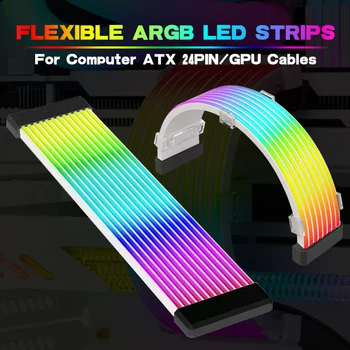 PC Gaming RGB LED Light Strip Bar ARGB Board Cover For Computer Power Supply ATX 24PIN GPU Video Card Cables And Case White GPU 2x8PIN