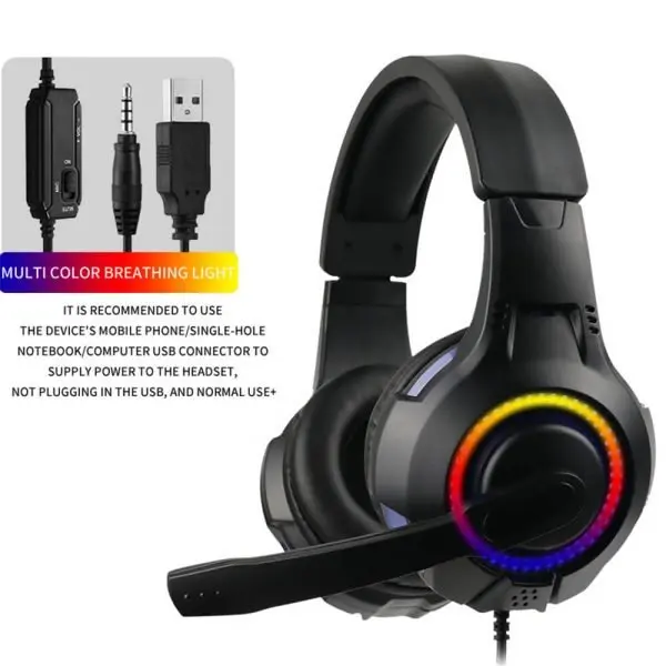 [7LGHN] 7245 LED Gaming Headset with Stereo Surround Sound, PS4/PS5 Gaming Headset with Mic & LED Light Noise Canceling Over-Ear Headphones
