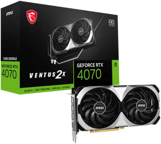[MGRJN] MSI GeForce RTX 4070 VENTUS 2X OC Graphics Card, 12GB GDDR6X 192-bit Memory, 2505 MHz Boost Clock, 5888 CUDA Cores, 21 Gbps Memory Speed, PCI Express Gen 4, DisplayPort x 3HDMI x 1