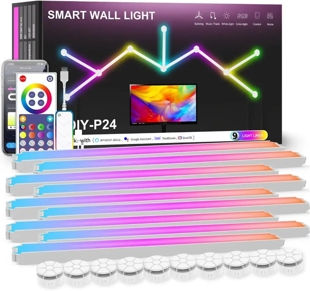 [DTSAN] DIY024 Tuya Smart Splicing Light DIY Indoor Wall Atmosphere Light Wireless Bluetooth LED Creative Pickup Network Quantum Light (6, أبيض)