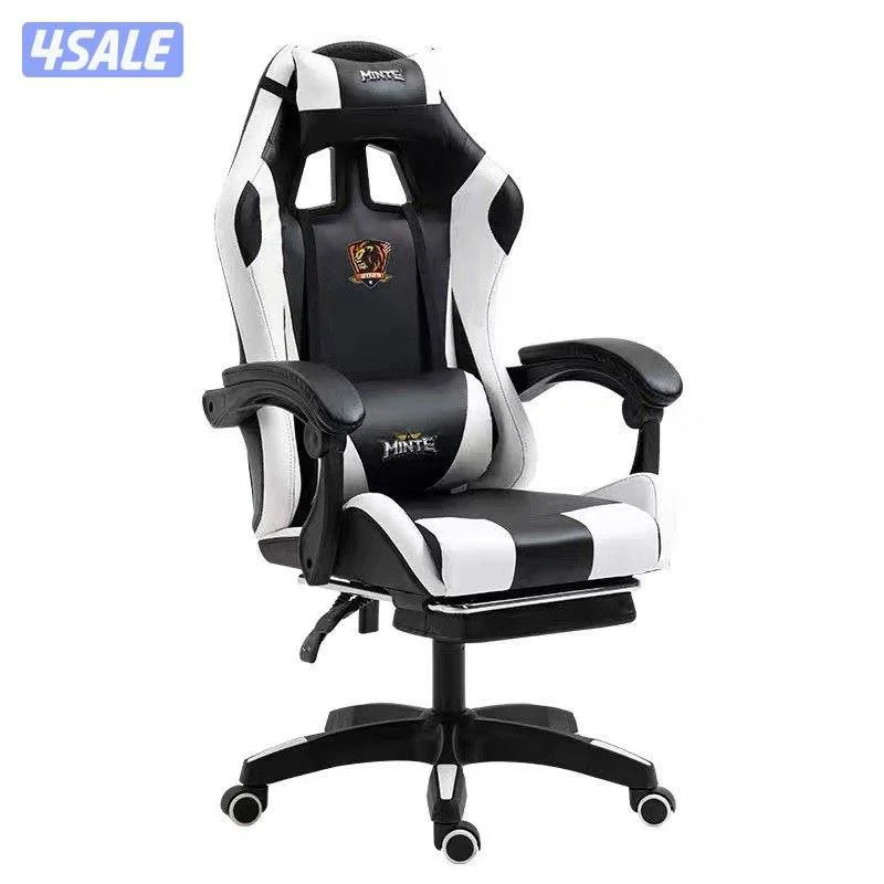 MINTE Leather Gaming Chair with Headrest - Black/ White  