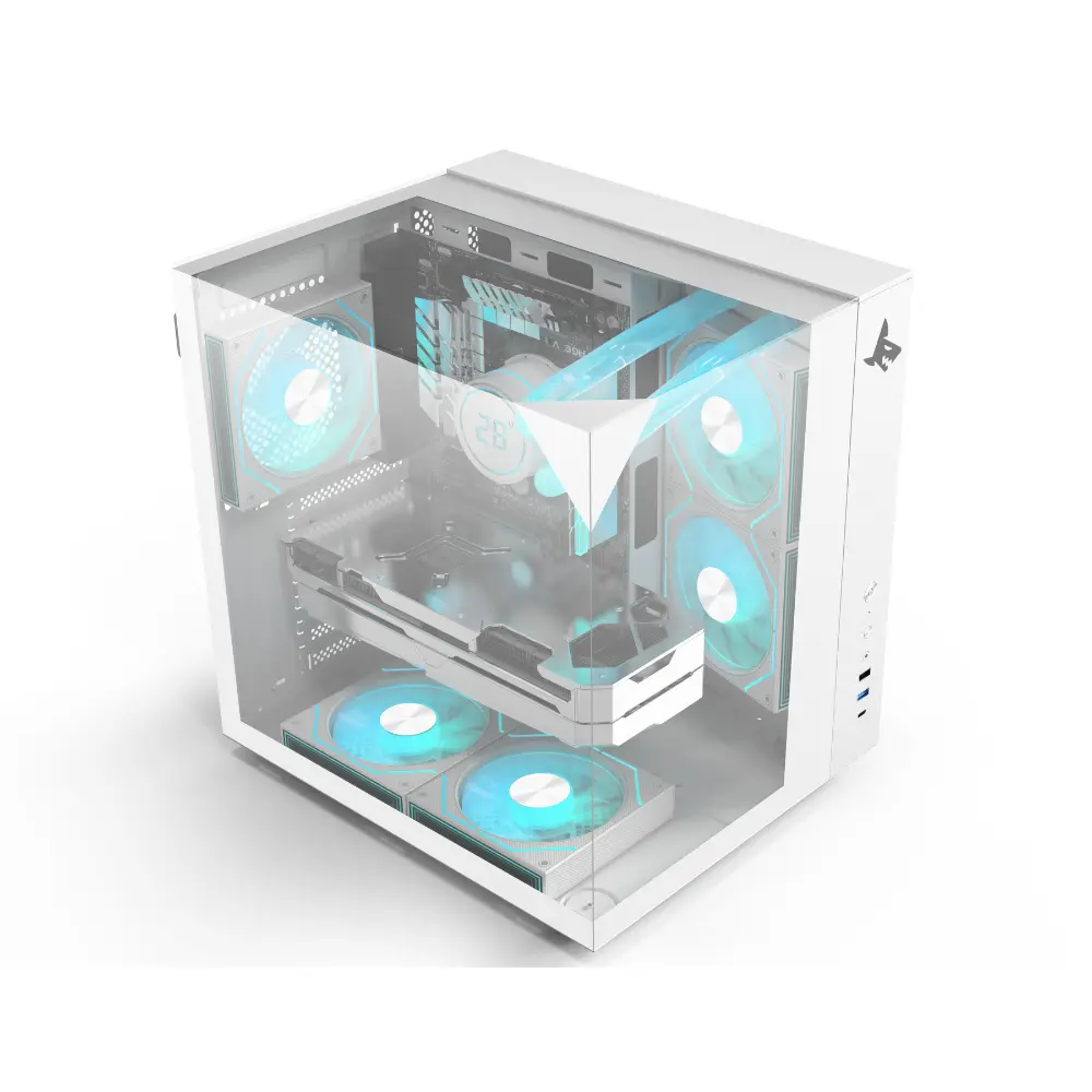 Sharx PROFIN GX500 Mid Tower Gaming PC Case – White - Black (5-Fans)