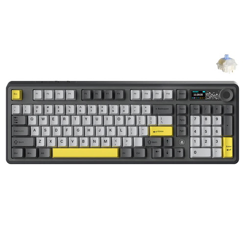 [AARTN] Ajazz AK980 RGB Tri-Mode 98% 97-Keys Gasket-Mounted Hot-Swappable Mechanical Keyboard with 1.14" TFT Display Screen & Knob (Black/Grey/Yellow) (Maillard Switch, Gift Switch V2)