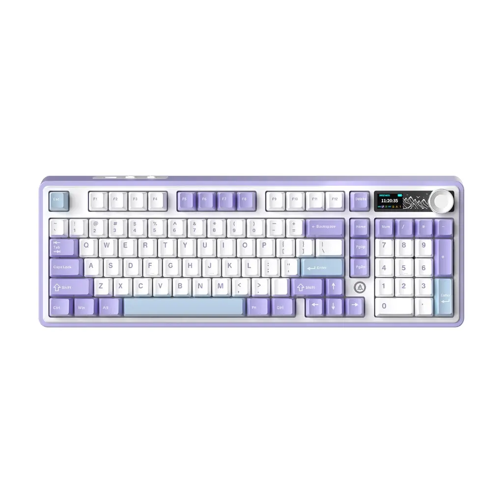 Ajazz AK980 RGB Tri-Mode 98% 97-Keys Gasket-Mounted Hot-Swappable Mechanical Keyboard with 1.14" TFT Display Screen & Knob (Purple/White /Blue) (Maillard Switch, Gift Switch V2)