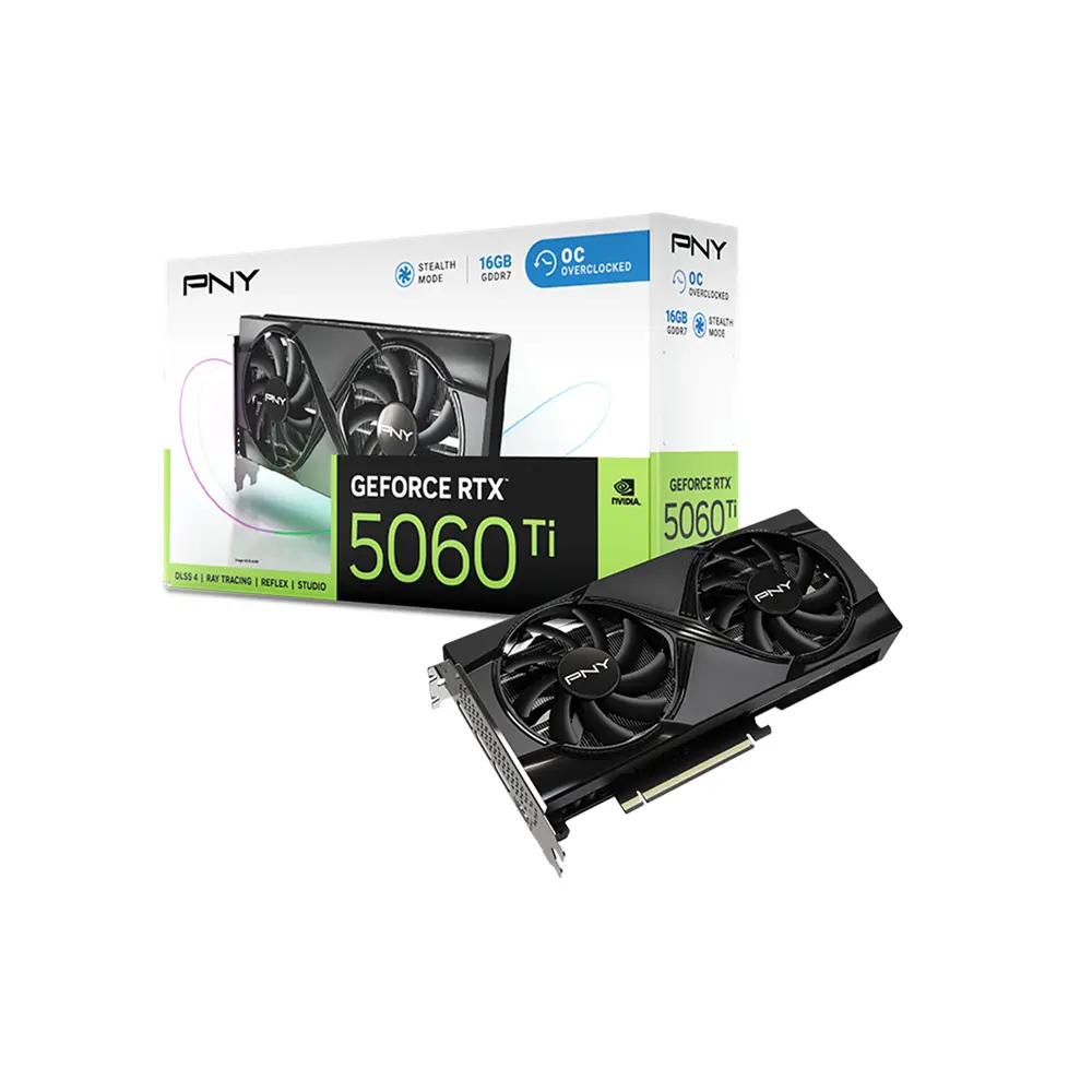 PNY 16GB GeForce RTX 5060 Ti Overclocked Dual Fan GPU VGA Graphic Card 