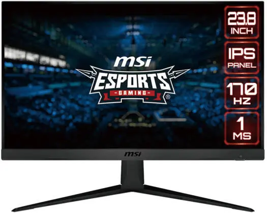 MSI G2412 Flat Gaming Monitor, 24" FHD 1920x1080 IPS Display, 170Hz Refresh Rate, 1ms Response Time, 16.7M Colors, FreeSync Premium, 2x HDMI, 1x DP 