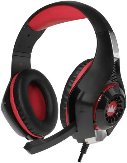 [CMC1N] Crown Micro CMGH-101T Wired Gaming Headphones, 40mm Diameter Speakers, Adjustable Flexible Headband, 2.1m Cable Length, Plug 3.5 Jack 4-Pin + Adapter, Black | CMGH-101T