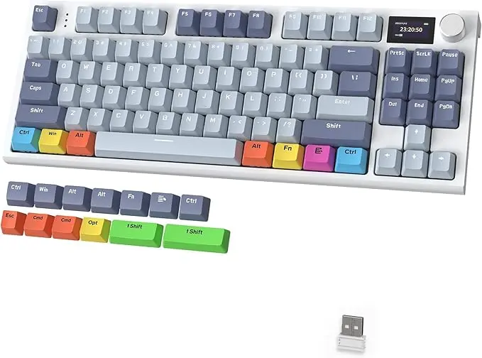[ASKWU] ATTACK SHARK K86 Wireless Mechanical Keyboard with 1.2" TFT Color Display & CNC Knob,Hot Swappable RGB Backlit,2.4GHz/BT/Wired Modes,Customizable Blue Whale Switch,PBT Keycaps for WIN/MAC (مستعمل)