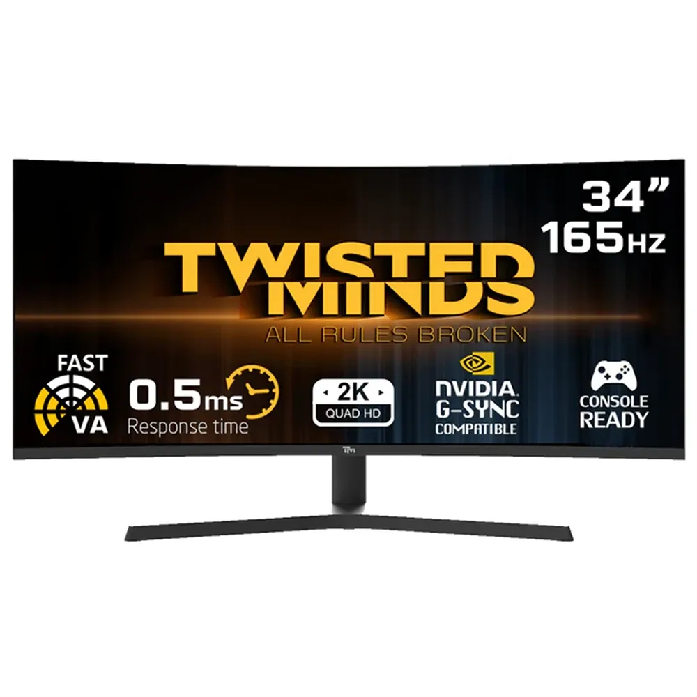 [TMT1U] Twisted Minds Tm34wqhd165va 34" Wqhd Va, 165hz, 0.5ms, Hdmi 2.1, Curved Gaming Monitor - Black (مستعمل)