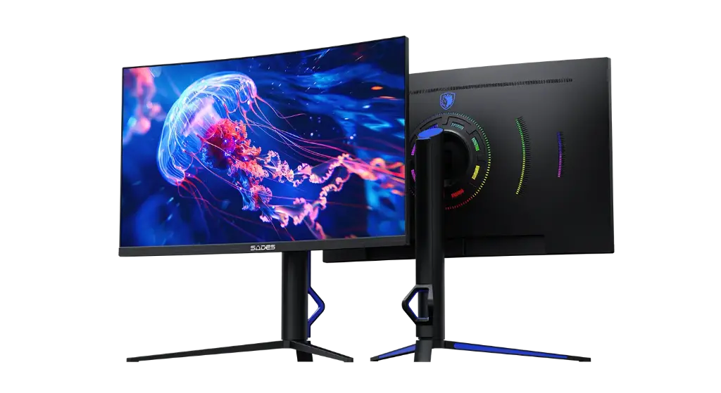 [S2F1U] Sades 27" FHD curved gaming monitor with VA panel, refreshing at 280Hz, and featuring a 0.5ms MPRT, accented with rear unique RGB lighting.