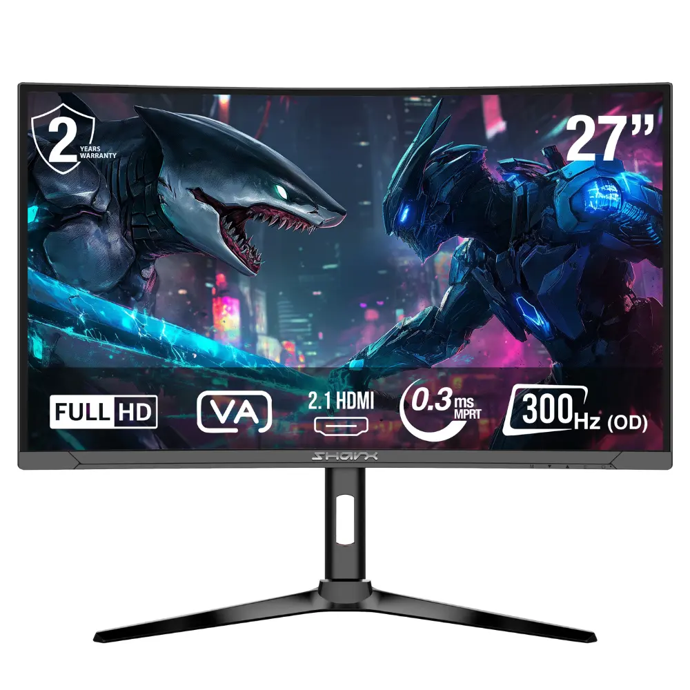 [S2J1U] Sharx 27″ JAWS 27F300VC FHD 300Hz 0.3ms Curved VA HDMI 2.1 Speaker Rotatable Gaming Monitor (مستعمل)