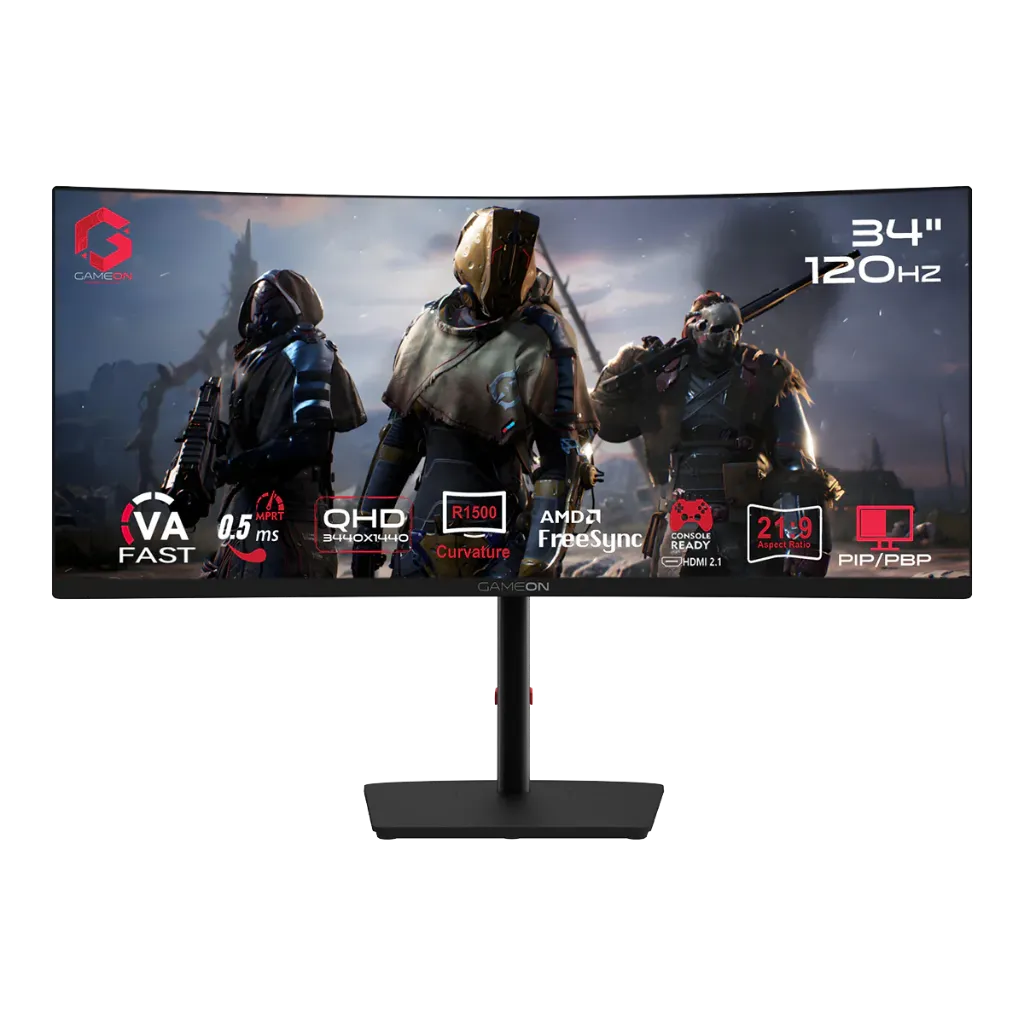 [GGS1N] GAMEON GOC34WQHD120VA Spectra Pro Series 34" WQHD, 120Hz, MPRT 0.5ms, HDMI 2.1, Fast VA Panel Curved Gaming Monitor 1500R 21:9 (Supports PS5) - Black