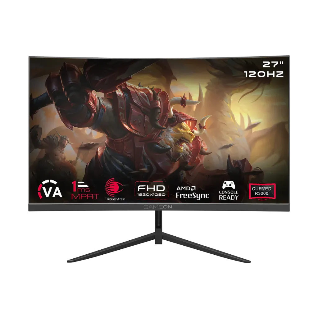 GAMEON GOC27F120VA Pro Series 27" FHD, 120Hz, MPRT 1ms, HDMI 2.1, VA Panel Curved Gaming Monitor 3000R 16:9 (Supports PS5) - Black