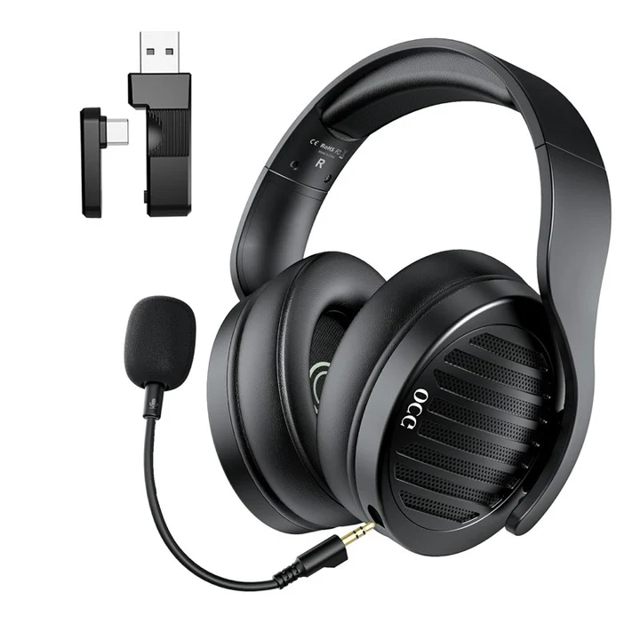 OCG Gaming Headset Dual Wireless Lossless 2.4G Bluetooth Gaming Headphones with Detachable Microphone 50mm Speakers - for PC, PS4, PS5, Smartphone, MacBook, Notebook, Tablet