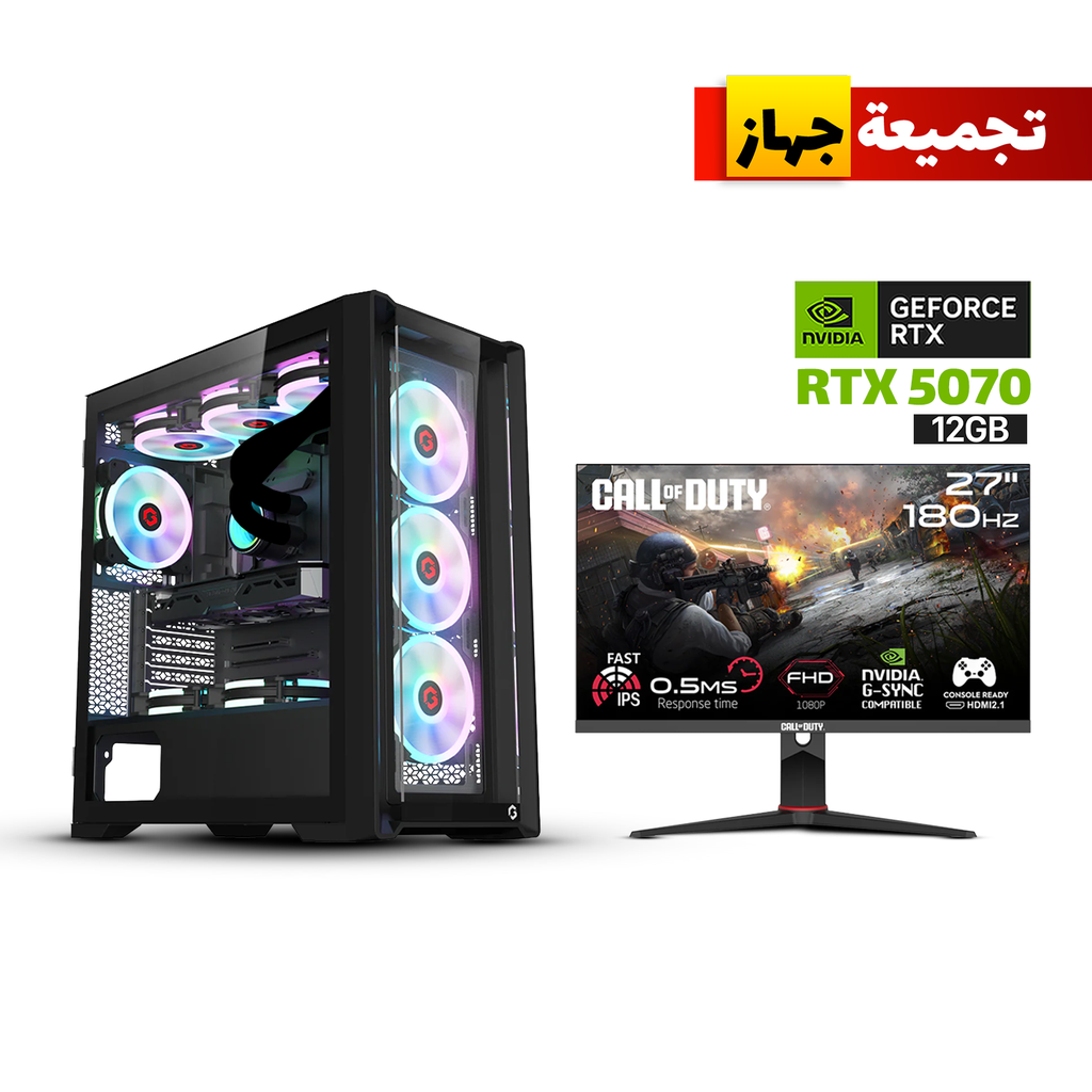[NS030119] Gaming i7-13700F CPU, B760 DDR5 Motherboard, 32GB D5 RAM, 1TB NVMe SSD, RTX 5070 12GB, 850 WATT PSU, L240 Liquid Cooler, GameOn Vortex Mid Night Series Case 4x RGB Fans, Win 11 Pro (License) + GAMEON Call Of Duty 27’’ FHD 180Hz HDMI 2.1 Gaming Monitor