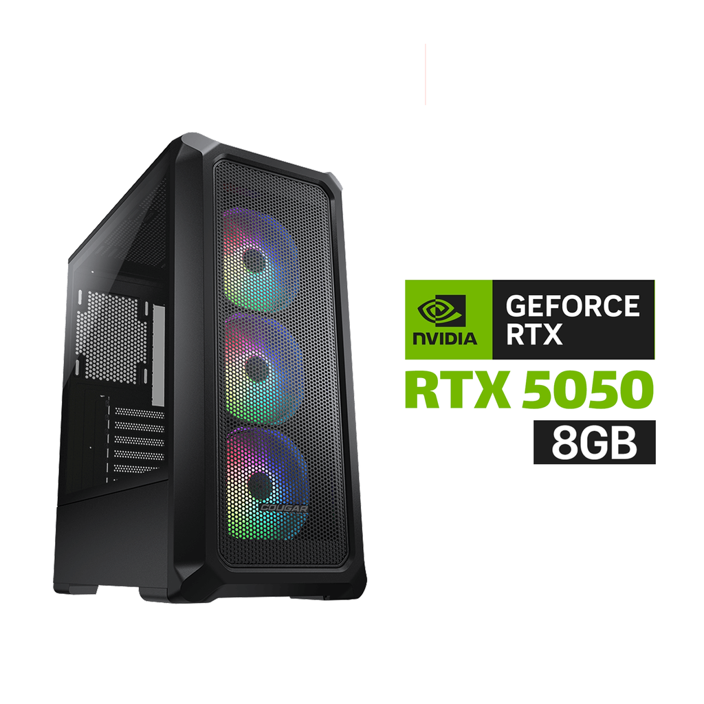 [NS031191] Gaming PC - Intel i5-12400F Processor, H610 D5 Motherboard, 16GB DDR5 Ram, 1TB NVMe SSD, RTX 5050 8GB, 650 WATT PSU, Cougar Archon 2 Mesh RGB Case with 3 ARGB Fans, USB Wi-Fi Adapter, Windows 11 Pro (License)