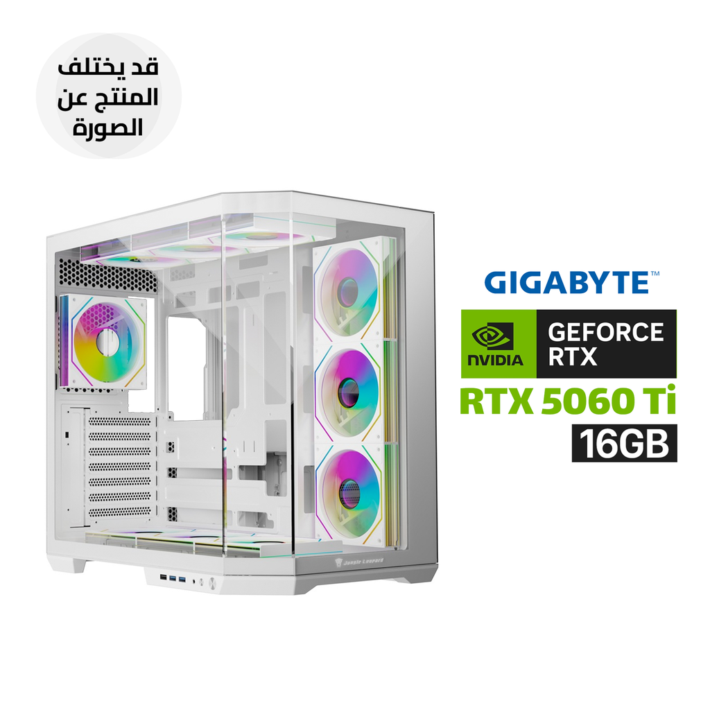 [NS031284] Gaming PC AMD Ryzen 5 9600X, Gigabyte B850M DS3H ICE DDR5 Motherboard, 16GB DDR5 RAM, 1TB NVMe SSD, GigaByte RTX 5060 Ti EAGLE OC ICE 16GB GPU, 750W Gold PSU, L240 White Liquid Cooler, Jungle Leopard AS-01 Case 4x ARGB Fans, Win 11 Pro