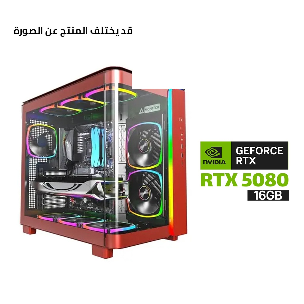 [NS030765] Gaming PC AMD Ryzen 7 7800X 3D Processor, MSI X870 P Motherboard, 32GB RAM DDR5 (6000), 2TB SSD NVME (6000), RTX 5080 16GB VGA, 1000 WATT PSU GOLD, ACER L360 Liquid Cooler, Montech KING 95 Pro Curved Red, Windows 11 Pro (License)