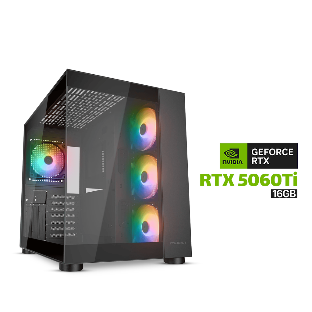 [NS029521] Gaming PC AMD Ryzen 7 7800X3D CPU, B650 MotherBoard, 32GB DDR5 RAM, 1TB NVMe SSD, GeForce RTX 5060 Ti 16GB VGA, 750 WATT GOLD PSU, L240 Liquid Cooler, Cougar FV150 RGB Mid Tower Case With 4x RGB Fans, Windows 11 Pro License