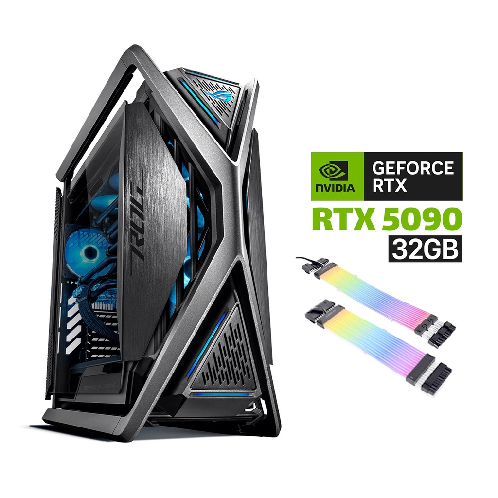 Gaming PC AMD Ryzen 9-9950X3D, ASUS ROG Strix X870E Motherboard, 64GB DDR5 6000 RAM, 2TB NVMe Gen-4 SSD, ASUS TUF RTX 5090 32GB GPU, Asus Ryujin iii Extreme Liquid Cooler, Asus TUF 1200W PSU, LianLi Strimers, Hyperion GR701 Case, Win 11 Pro