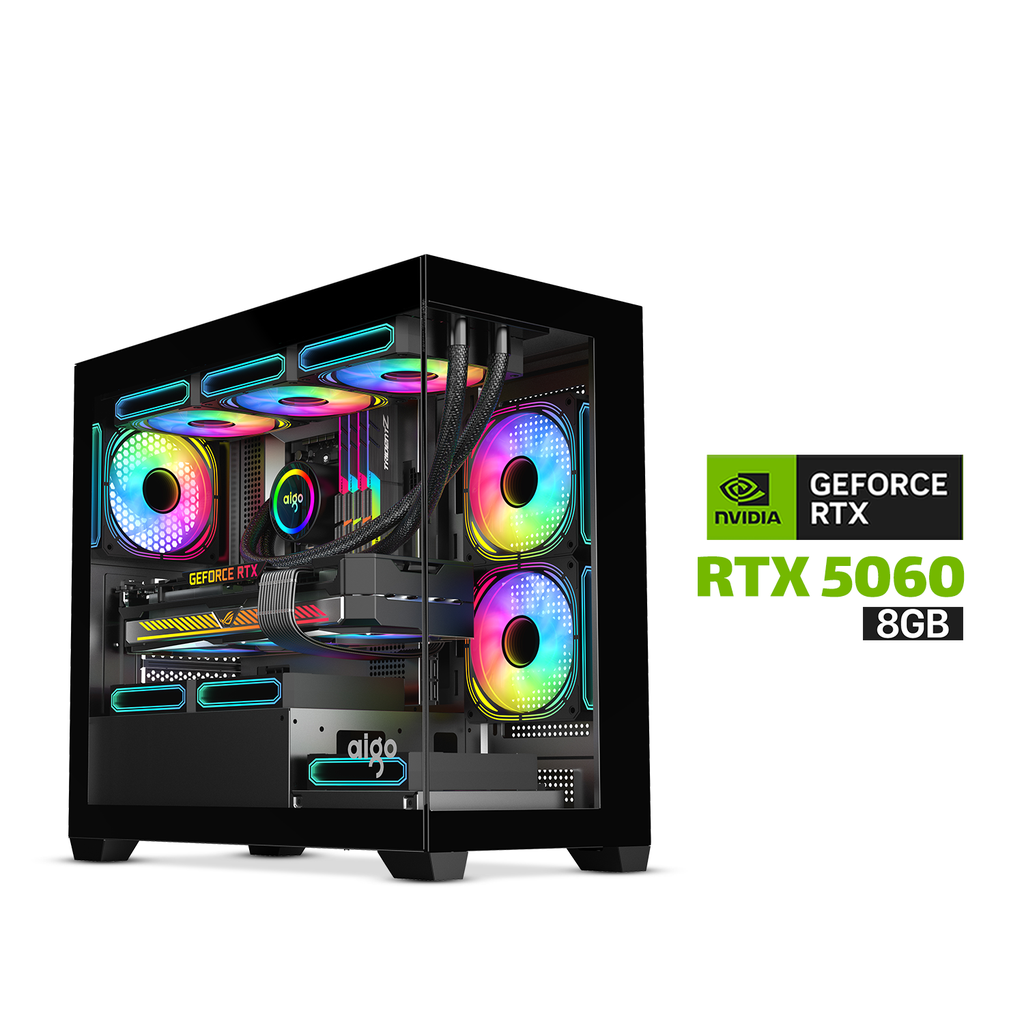 [NS029400] Gaming PC i5-12400F CPU, H610 DDR4 MotherBoard, 16GB DDR4 RAM, 1TB NVMe SSD, RTX 5060 8GB VGA, 650 WATT PSU, DarkFlash Aigo C218M Case With 4x RGB Fans, USB WiFi+BT Adapter, Windows 11 Pro License