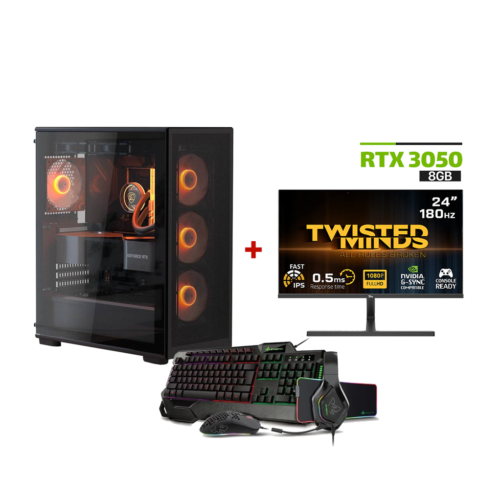 [NS029602] Gaming PC i5-12400F CPU,H610 D4 MB,16GB D4 Ram,1TB NVME SSD,RTX 3050 8GB VGA,650 WATT PSU,Cougar MX220 RGB Mid Tower Case,4x RGB Fans,Win 11 Pro (License) Twisted Minds 24'' FHD 180Hz Monitor,SharX Jaws Wried Gaming Keyboard,Mouse,Headset,MousePad