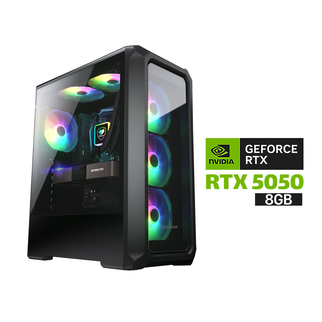 Gaming PC i5-12400F Processor, H610 D5 Motherboard, 16GB D5 RAM, 1TB SSD NVME, RTX 5050 8GB VGA, 750 WATT PSU, Cougar Archon 2 RGB Brilliant Mid Tower Crystalline Case, 3x Pre-Installed RGB Fans, USB Wi-Fi Adapter, Windows 11 Pro (License)