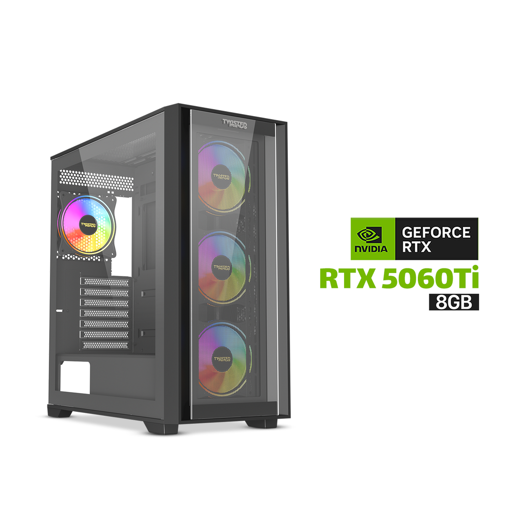 [NS028776] Gaming PC i5-14400F CPU, H610M DDR5 Motherboard, 16GB DDR5 RAM, 1TB NVMe SSD, GeForce RTX 5060 Ti 8GB VGA, 750 WATT PSU, Twisted Mind Ultimate E-ATX Mid Tower Case Black, USB Wi-Fi Adapter, Windows 11 Pro (License)