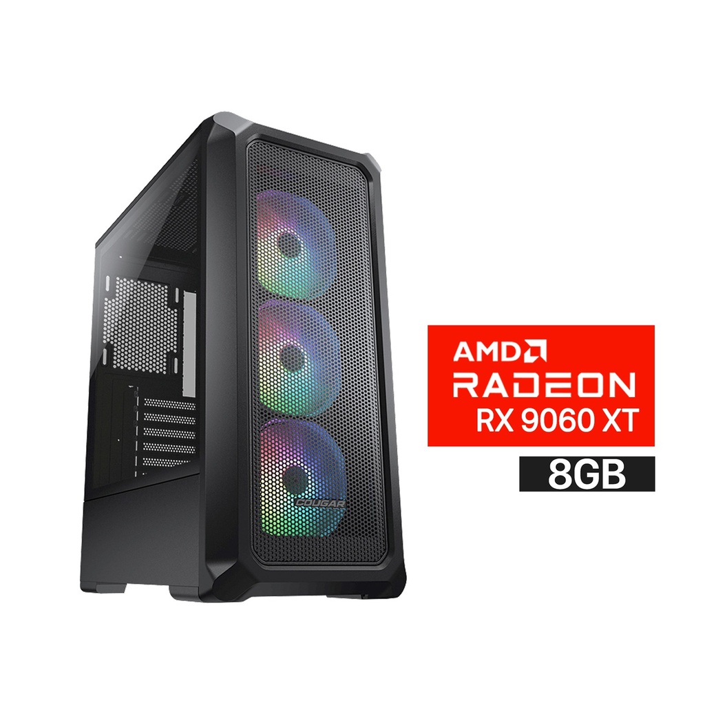 [NS029673] Gaming PC i5-14400F Processor, ASUS B760 D5 Motherboard, 16GB RAM DDR5 (6000), 1TB SSD NVME, RX 9060 XT 8GB VG, 750 WATT PSU, Cougar Archon 2 Mesh RGB Mid Tower Case, 3x Pre-Installed RGB Fans ,USB Wi-Fi + Bluetooth Adapter, Windows 11 Pro (License)