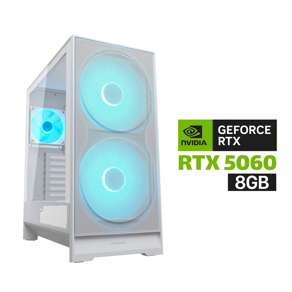 [NS031293] Gaming PC i5-14400F Processor, ASUS H610 D5 WIFI Motherboard, 16GB DDR5 RAM, 1TB NVMe SSD, RTX 5060 8GB VGA, 750 WATT PSU, Cougar AIRFACE 180 Series Mid Tower Case White 3x ARGB Fans, Windows 11 Pro (License)