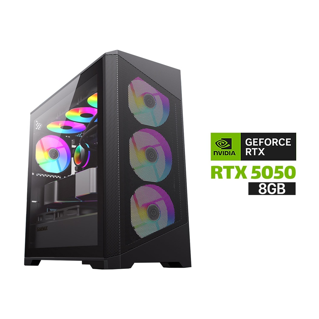Gaming PC i5-14400F Processor, H610 D5 Motherboard, 16GB D5 RAM, 1TB SSD NVME, RTX 5050 8GB VGA, 750 WATT PSU, GameMax Destroyer TGB Micro ATX, 3x Pre-Installed RGB Fans, USB Wi-Fi Adapter, Windows 11 Pro (License)