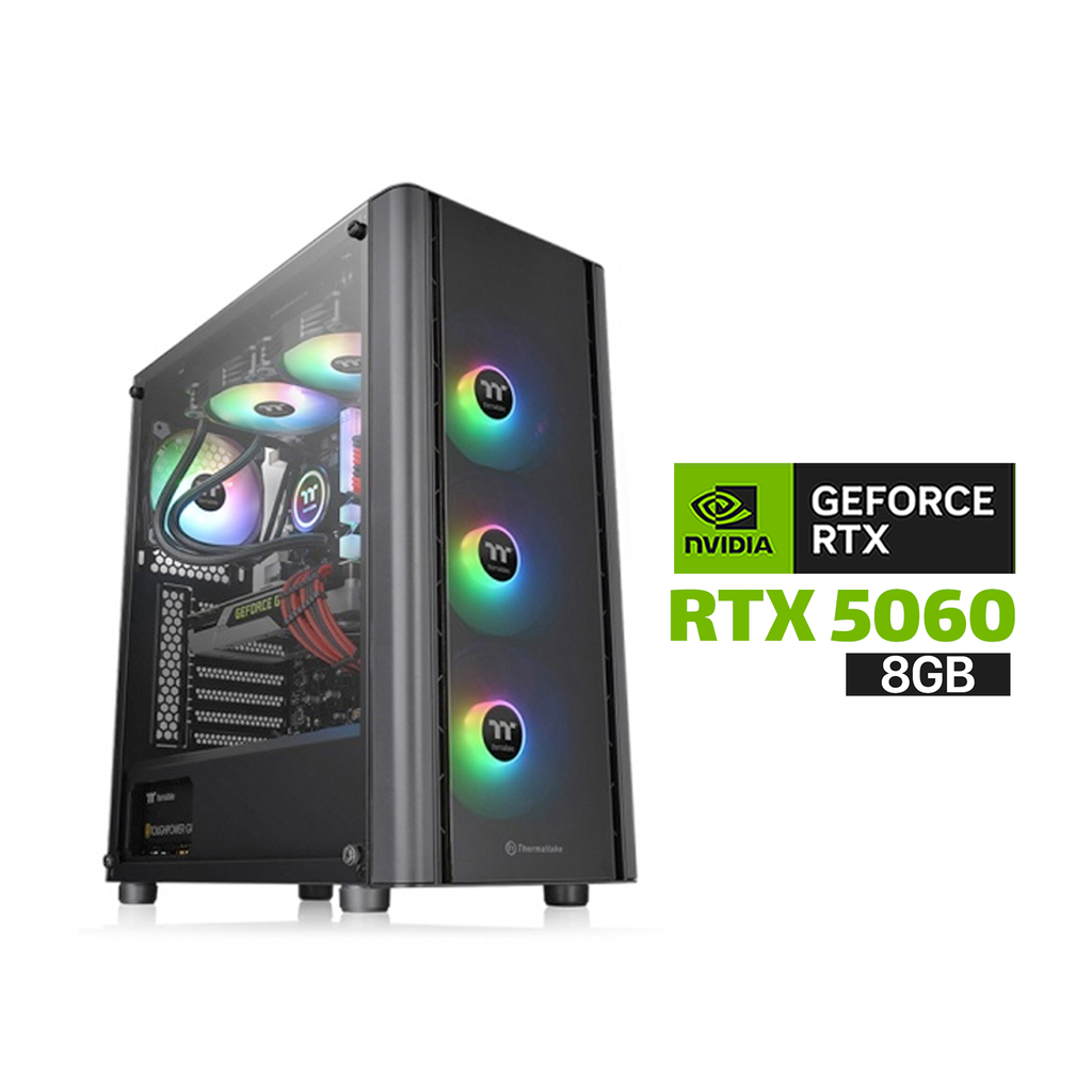Gaming PC i5-14400F Processor, H610 D5 Motherboard, 16GB RAM DDR5, 1TB SSD NVME, RTX 5060 8GB VGA, 650 WATT PSU, Thermaltake V250 TG ATX Mid Tower Case, 3x Pre-Installed RGB Fans, USB Wi-Fi Adapter, Windows 11 Pro (License)