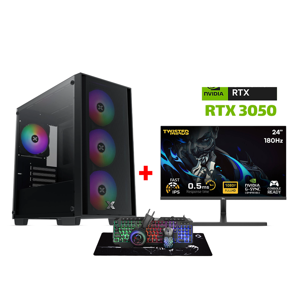 Gaming PC i5-14400F, H610 DDR4 MotherBoard, 16GB DDR4 RAM, 1TB NVMe SSD, RTX 3050 6GB VGA, 650 Watt PSU, Xigmatek NYX AIR II M-ATX Case, USB WiFi Adapter, Win 11 Pro License, Twisted Minds 24" IPS 180Hz 0.5ms FHD Monitor, Gameon Cypher XL All-In-One Bundl