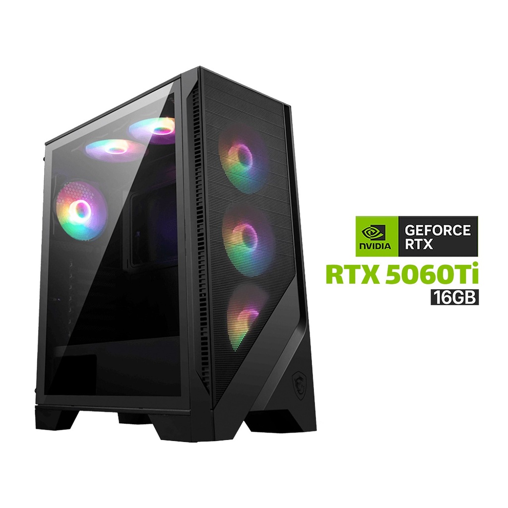 [NS028868] Gaming PC i7-14700F, B760M-A WiFi DDR5 Motherboard, 32GB DDR5 RAM, 1TB NVMe SSD, RTX 5060 Ti 16GB VGA, 750 WATT GOLD PSU, AZZA L240 Liquid Cooler, MSI MAG Forge 120A AirFlow Mid Tower Case With 6x RGB Fans Black, Windows 11 Pro License