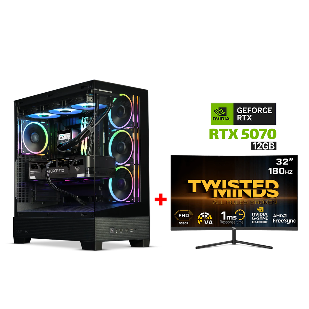 [NS028902] Gaming PC i7-14700F, GigaByte Z790 UD AC DDR5 WiFi MB, 32GB DDR5 RAM, 2TB NVMe SSD, ZOTAC RTX 5070 12GB VGA, AZZA L240 Liquid Cooler, 850 WATT GOLD PSU, Asus A31 Plus Mid Tower Case Black, Windows 11 Pro License, Twisted Minds 32" VA Curved Gaming Mo