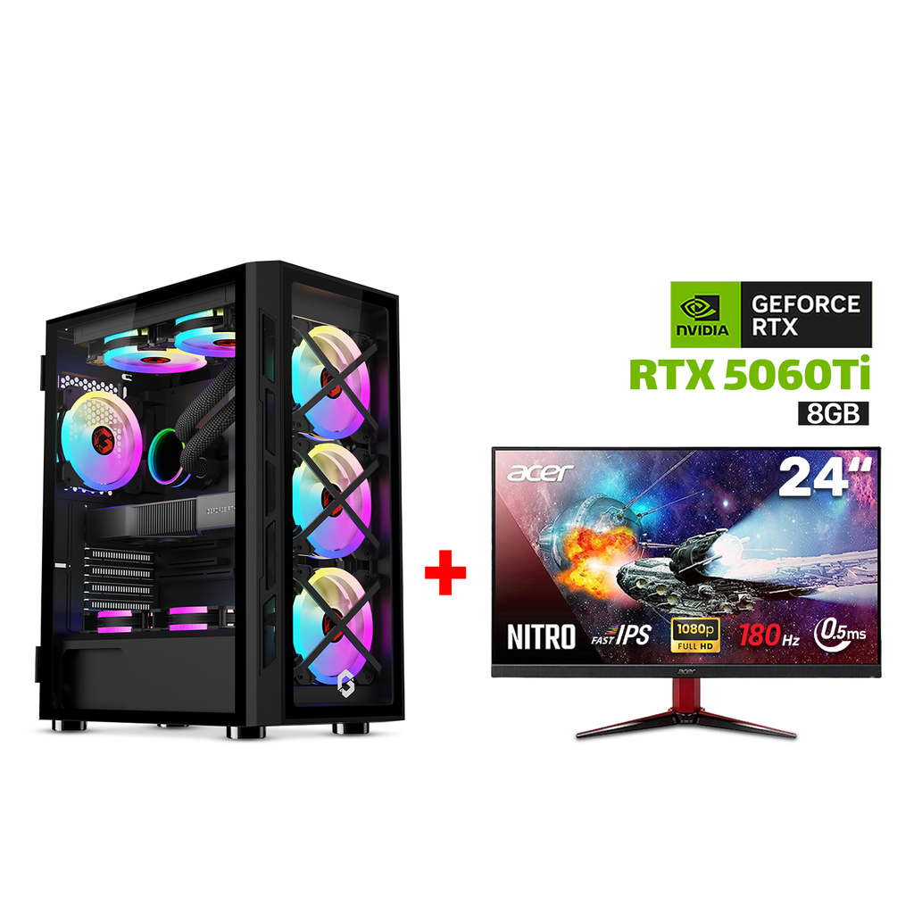 [NS028954] Gaming PC i7-14700F, MSI BOMBER B760 WIFI, 32GB RAM DDR5, 1TB NVME SSD, RTX 5060Ti 8GB VGA, 750 WATT PSU, L240 Liquid Cooler, GameOn Trident Series Case, Win 11 Pro (License), Acer Nitro VG0 (VG240Y) 24" FHD 180Hz Gaming Monitor