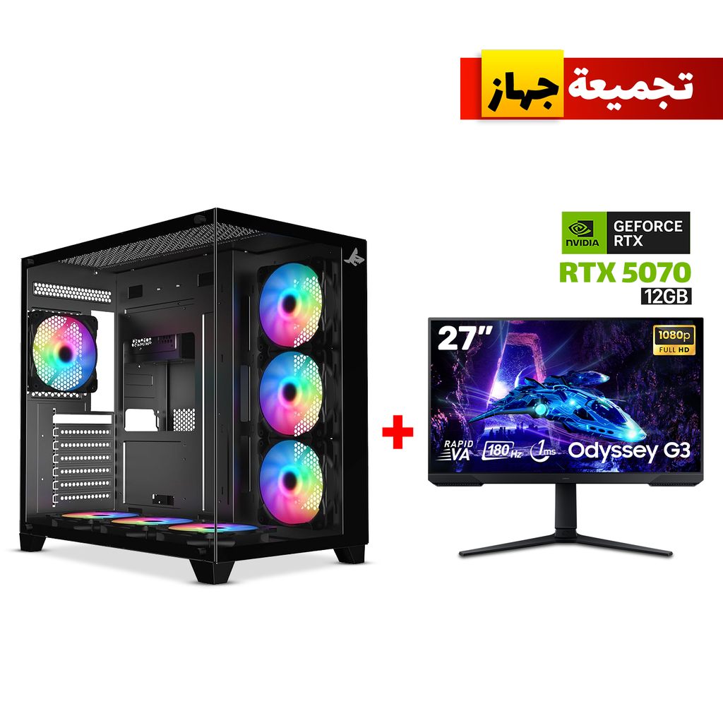 [NS028306] Gaming PC i7-14700F,GigaByte Intel B760M G AX WIFI DDR5 MB,32GB DDR5 (6000) RAM,1TB NVMe SSD,RTX 5070 12GB VGA,850 Watt GOLD PSU,AZZA L240 Liquid Cooler,Sharx Profin XI700B Case Black,Win 11 Pro License,Samsung Odyssey G3 27" VA FHD 180Hz Gaming Monitor