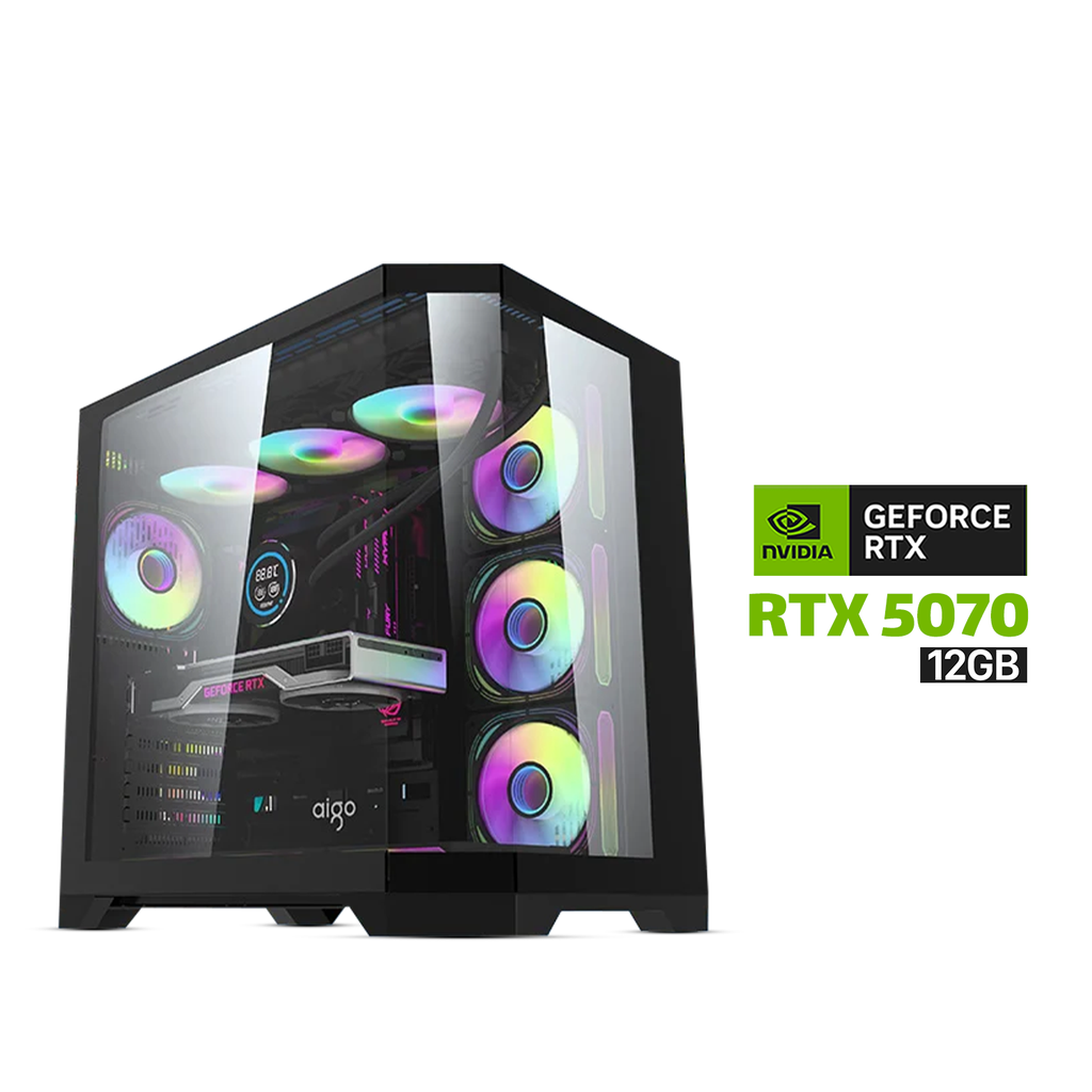 Gaming PC i7-14700K CPU, Asus TUF B760-PLUS WiFi DDR5 MB, 32GB DDR5 RAM, 2TB NVMe SSD, Asus PRIME RTX 5070 12GB VGA, L360 Liquid Cooler, 850 WATT GOLD PSU, DarkFlash Aigo FT418 Pro Case with 7x RGB Fans, Windows 11 Pro License