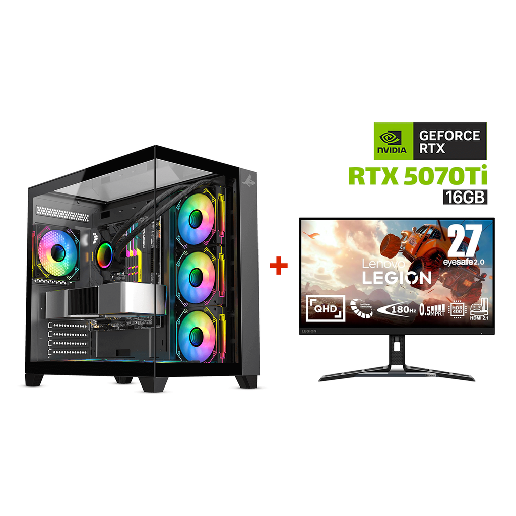 [NS028157] Gaming PC i9-14900K, ASUS ROG STRIX B760-F Wi-Fi, 64GB D5 RAM, WD 2TB GEN-4 SSD, ZOTAC RTX 5070TI 16GB VGA, 850W GOLD PSU, COUGAR L360 Liquid Cooler, Sharx Profin GX700 Mid Tower Case, Win 11 Pro + Lenovo R27QE 27" 2K 180Hz Gaming Monitor