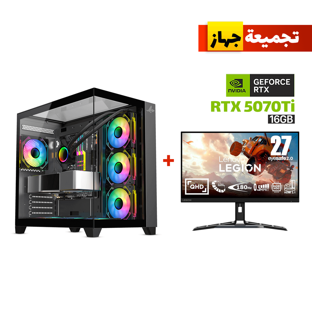 Gaming PC i9-14900K, ASUS ROG STRIX B760-F Wi-Fi, 64GB D5 RAM, WD 2TB GEN-4 SSD, ZOTAC RTX 5070TI 16GB VGA, 850W GOLD PSU, COUGAR L360 Liquid Cooler, Sharx Profin GX700 Mid Tower Case, Win 11 Pro + Lenovo R27QE 27" 2K 180Hz Gaming Monitor