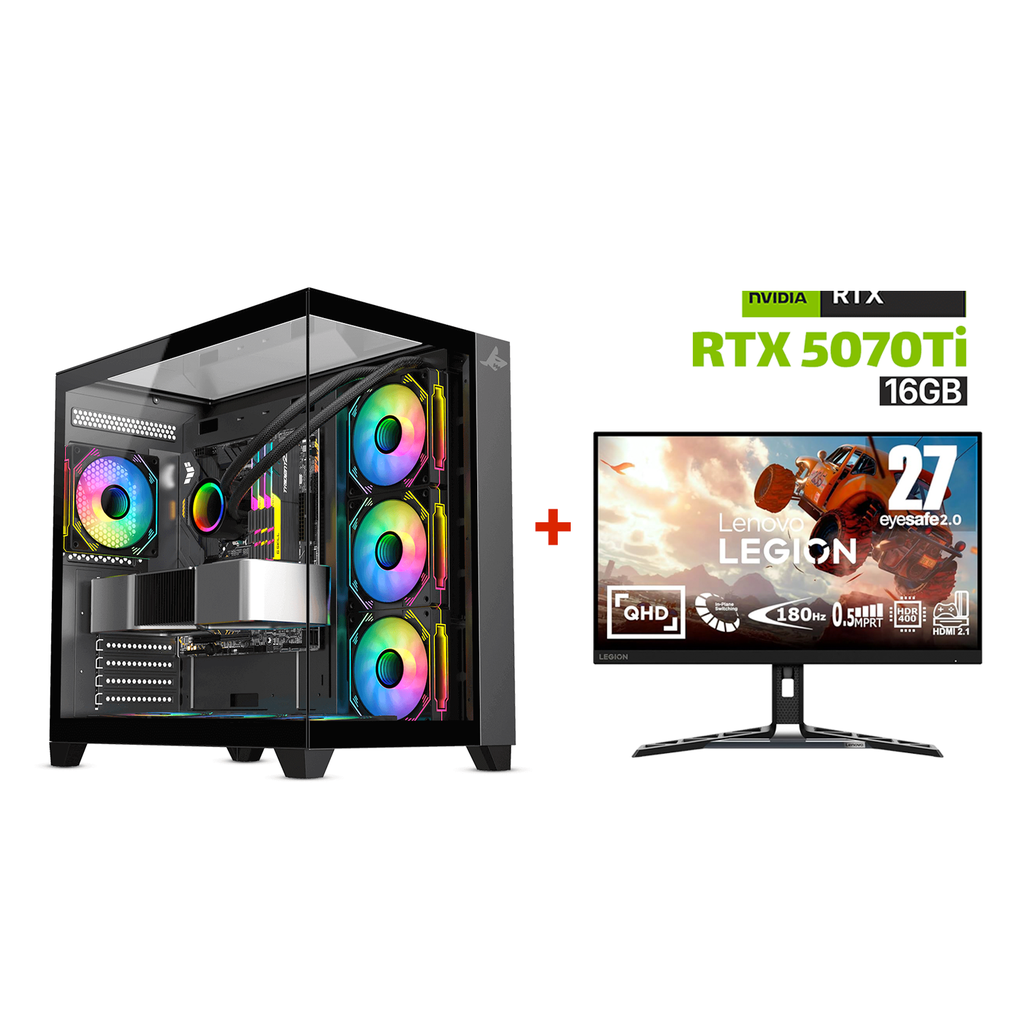 [NS028157] Gaming PC i9-14900K, ASUS ROG STRIX B760-F Wi-Fi, 64GB D5 RAM, WD 2TB GEN-4 SSD, ZOTAC RTX 5070TI 16GB VGA, 850W GOLD PSU, COUGAR L360 Liquid Cooler, Sharx Profin GX700 Mid Tower Case, Win 11 Pro + Lenovo R27QE 27" 2K 180Hz Gaming Monitor